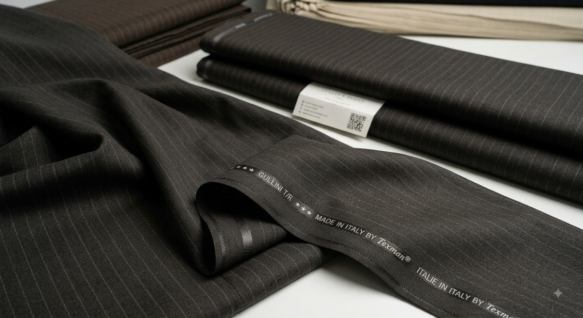 Gullini Terry Rayon Pinstripes Mocca Brown unstitched fabric for trouser blazer and suits