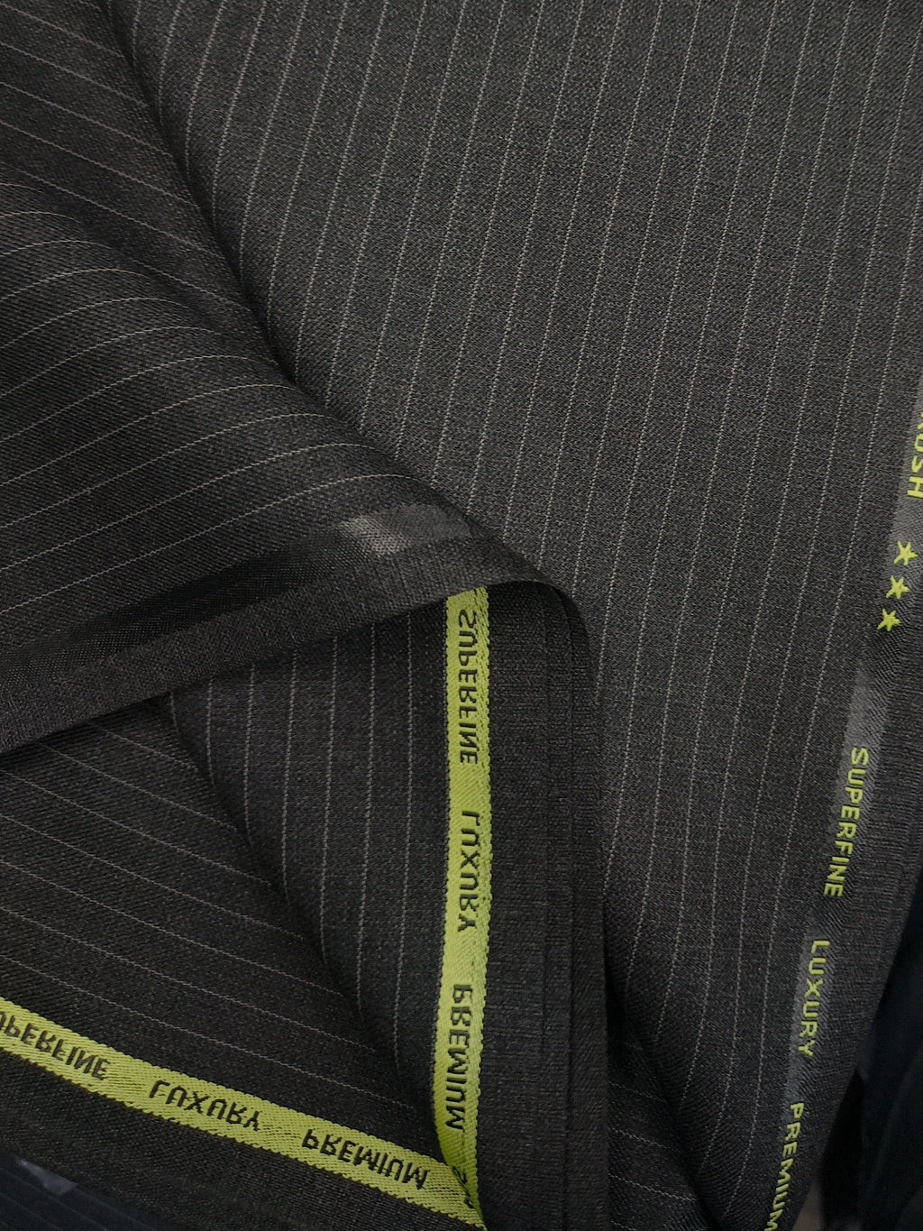B Pinstripe Fabric – Goldrush Dark grey  Formal Wear