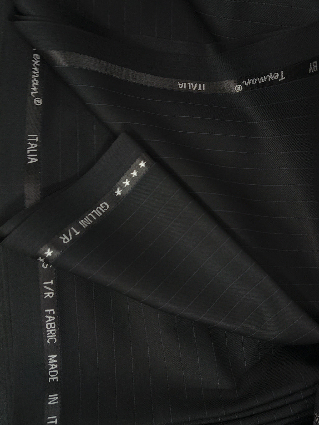 Gullini Terry Rayon Pinstripes Black unstitched fabric for trouser blazer and suits