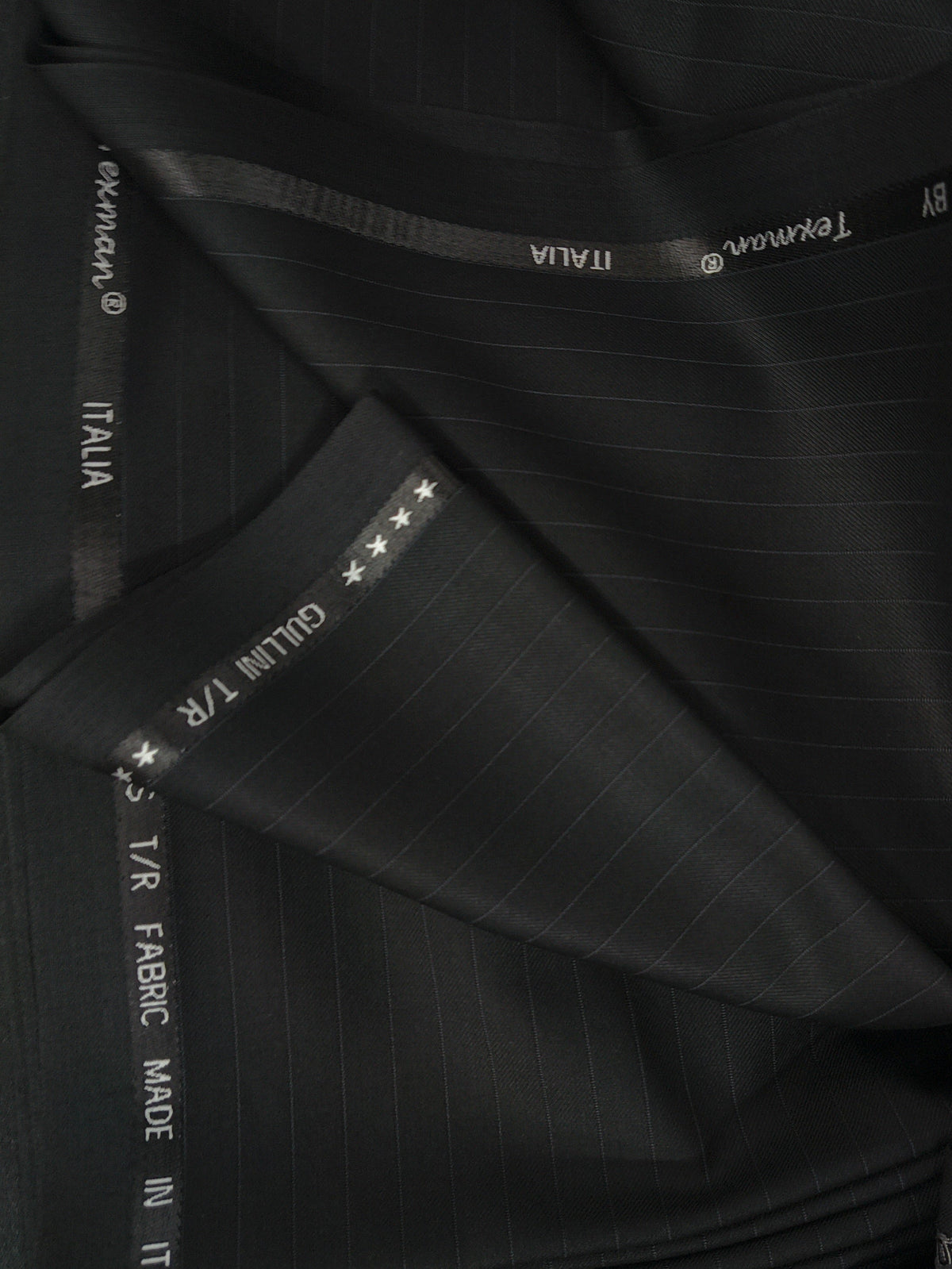 Gullini Terry Rayon Pinstripes Black unstitched fabric for trouser blazer and suits