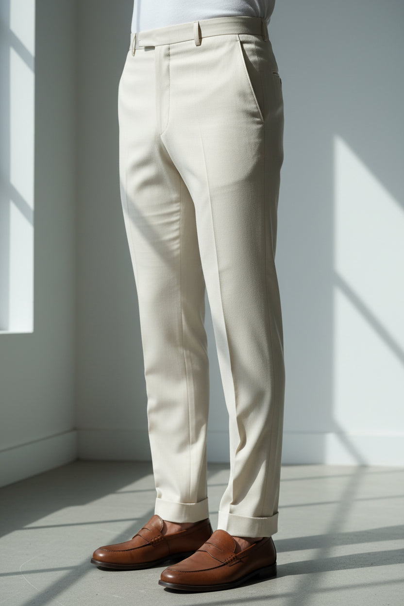 Beige Terry rayon Trousers unstitched Fabric