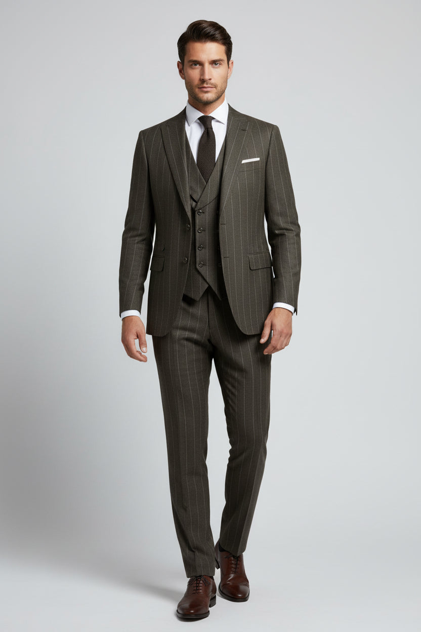 Gullini Terry Rayon Pinstripes Mocca Brown unstitched fabric for trouser blazer and suits