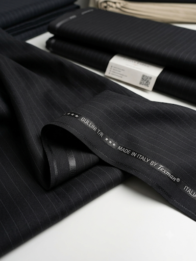 Gullini Terry Rayon Pinstripes Black unstitched fabric for trouser blazer and suits